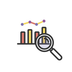 Trendy vector thin line icon for data analysis, finance, business monitoring, management and report. Infographic element with bars, lines and magnifier