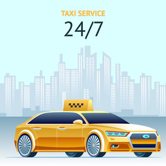 Day and Night Taxi Service. Vector Square Banner.