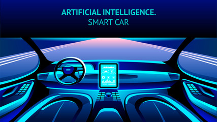 Artificial Intelligence Car Cockpit. Vector Banner