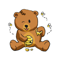 Illustration of Bear eating honey