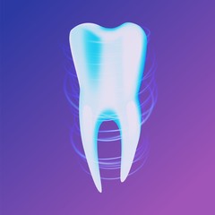 Vector Hologram Illustration Realistic Tooth in 3d