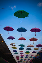 Fototapeta na wymiar umbrella decoration with blue sky
