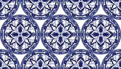 Tuinposter Vector Mosaic Classic Blue and White Seamless Pattern © kronalux