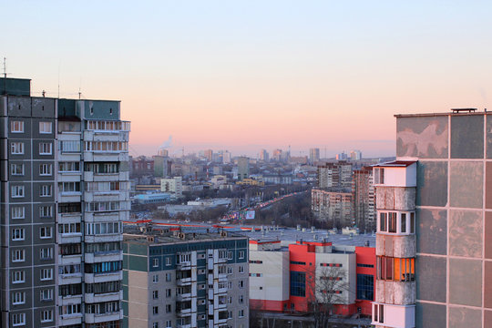 09.11.2018. The city of Yekaterinburg, a view from a height, from the air, on typical multi-storey houses, MKD, microdistrict Blue stones. 