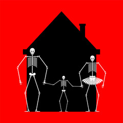 Family skeleton in house. Dead family. Vector illustration