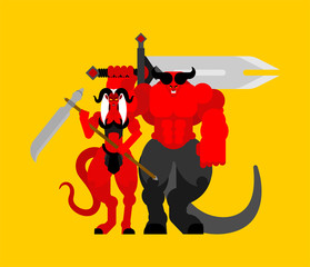 Demon woman and man warrior. Devil Family Strong. berserk Succubus and satan. Hell warriors