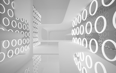 Abstract smooth white interior of the future. Night view from the backlight. Architectural background. 3D illustration and rendering 