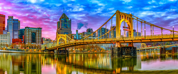 Panorama of Sixth Street Bridge and Pittsburgh from the North Shore