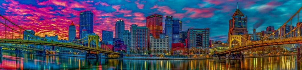 Naklejka premium Panorama of Pittsburgh at sunrise