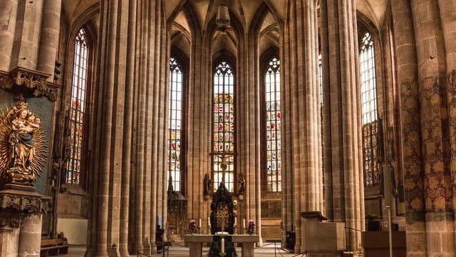 Tilt up shot inside St. Sebald church Nuremberg