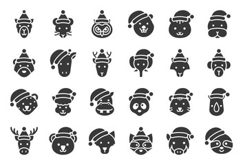 wild and forest animal wearing christmas hat solid icon