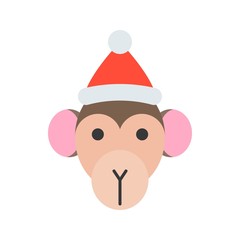 monkey wearing santa hat flat icon design