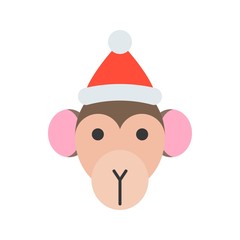 monkey wearing santa hat flat icon design