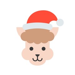 alpaca wearing santa hat flat icon design