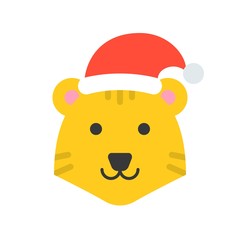 wild tiger wearing santa hat flat icon design