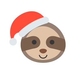 sloth wearing santa hat flat icon design