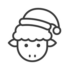 sheep wearing santa hat, xmas character icon, editable stroke