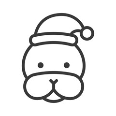 seal wearing santa hat outline icon editable stroke