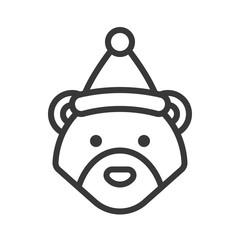 bear wearing santa hat outline icon editable stroke