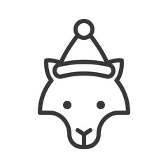 fox wearing santa hat outline icon editable stroke