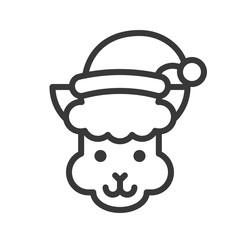 alpaca wearing santa hat outline icon editable stroke