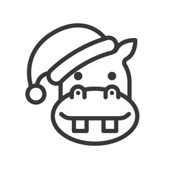 hippo wearing santa hat outline icon editable stroke