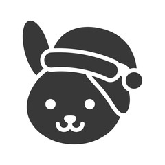rabbit wearing santa hat silhouette icon design