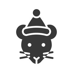 rat wearing santa hat silhouette icon design