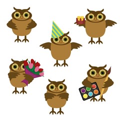 owls on white background 