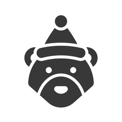 bear wearing santa hat silhouette icon design