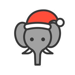 elephant wearing santa hat outline icon editable stroke
