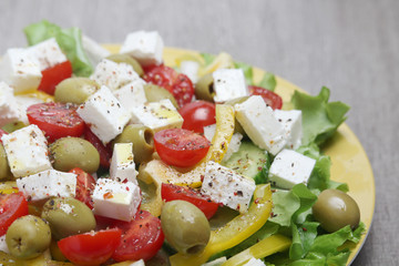 Traditional Greek salad on the plate
