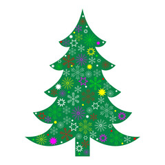 Decorated Green Christmas tree on plain background