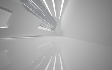 Abstract white interior of the future, with neon lighting. 3D illustration and rendering