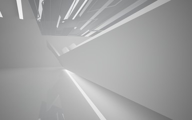 Abstract white interior of the future, with neon lighting. 3D illustration and rendering