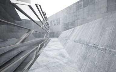 Abstract interior of glass and concrete. Architectural background. 3D illustration and rendering 