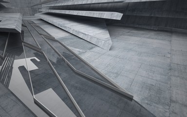 Abstract interior of glass and concrete. Architectural background. 3D illustration and rendering 