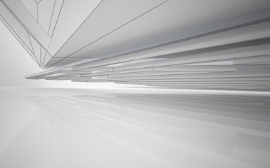 Abstract white interior highlights future. Polygon drawing . Architectural background. 3D illustration and rendering