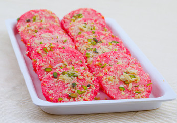 Indian Traditional Bengali Sweet Food Chena Toast Also Called Chhena Sweets, Bangla Sweet or Bengali Dessert Made From Fried Toast Dipped in Sugar Syrup and Sometimes Topped with Dry Fruits