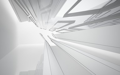 Abstract white interior highlights future. Polygon drawing . Architectural background. 3D illustration and rendering