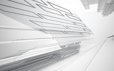 Abstract white interior highlights future. Polygon drawing . Architectural background. 3D illustration and rendering