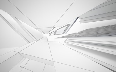 Abstract white interior highlights future. Polygon drawing . Architectural background. 3D illustration and rendering