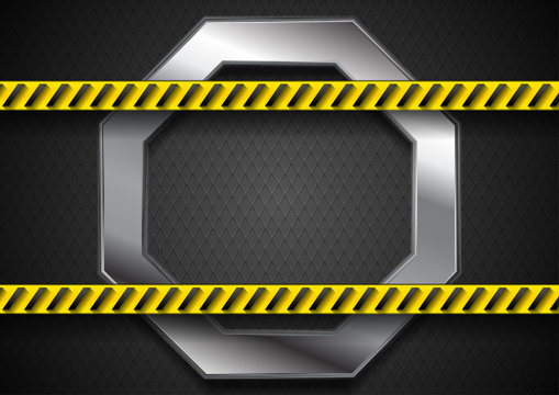 Abstract silver technology background with danger tape