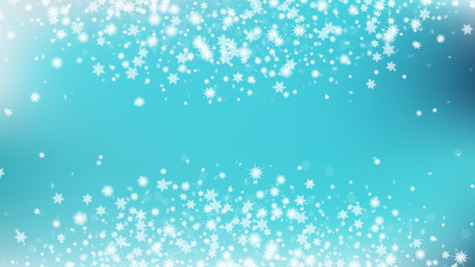 Falling snow background. Macro snowflakes flying border illustration. Winter card with snowflakes. Gradient base.