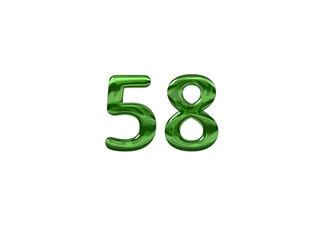 Green Number 58 isolated white background