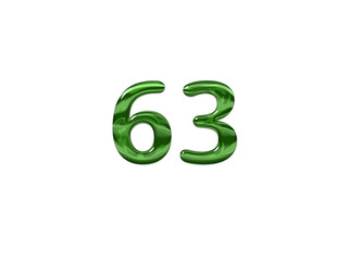 Green Number 63 isolated white background