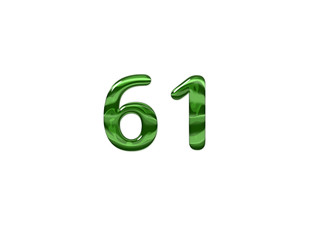 Green Number 61 isolated white background