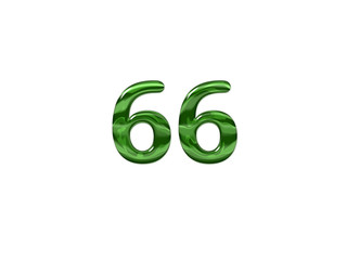 Green Number 66 isolated white background
