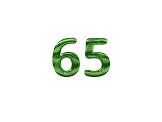 Green Number 65 isolated white background