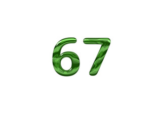 Green Number 67 isolated white background